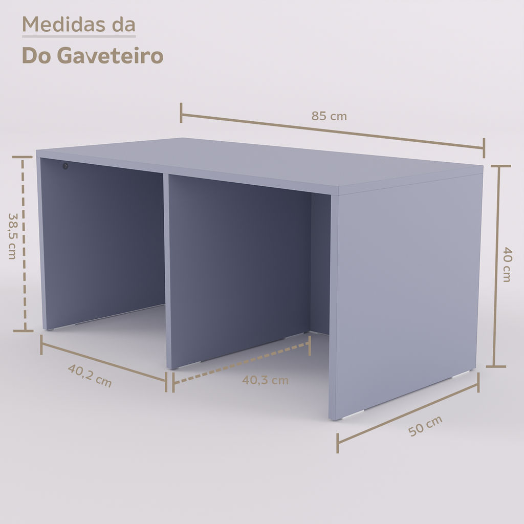 Cama com 2 gavetas, escrivaninha fixa, banco U com caixotes e gaveteiro