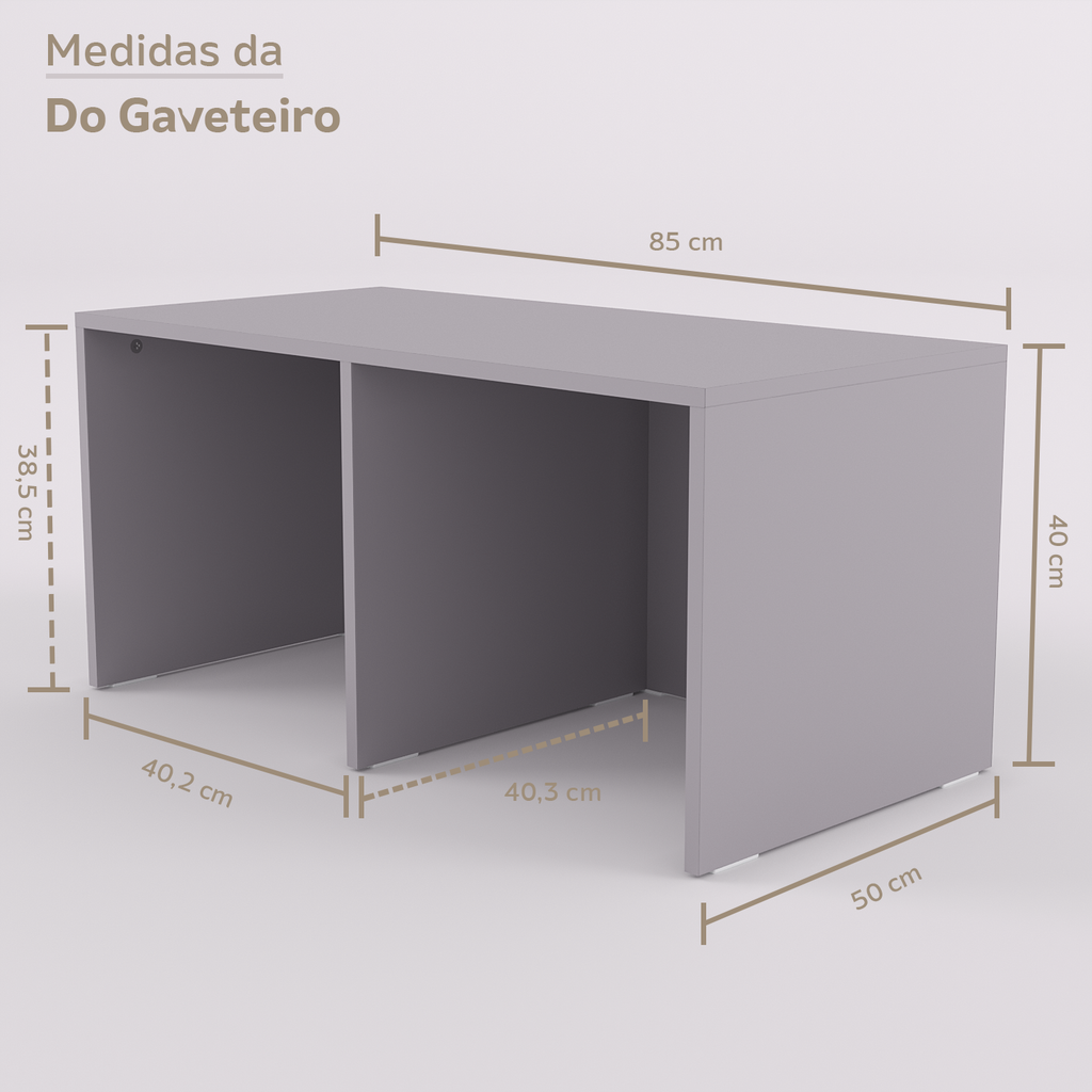 Cama com 2 gavetas, escrivaninha fixa, banco U com caixotes e gaveteiro