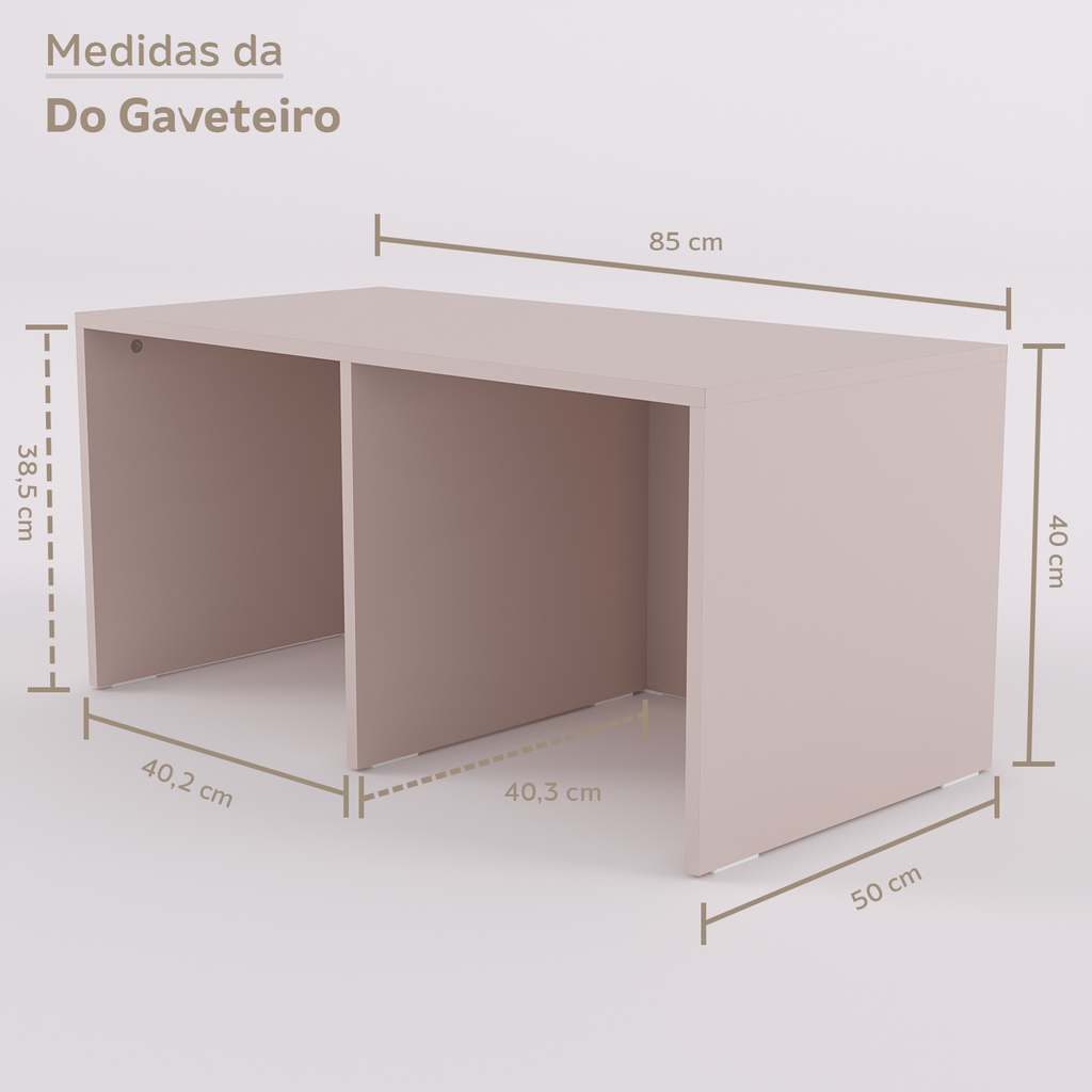 Cama com 2 gavetas, escrivaninha fixa, banco U com caixotes e gaveteiro