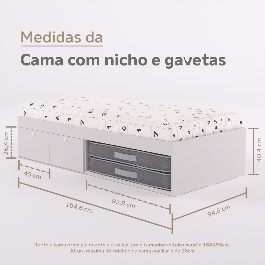 Cama Duas Gavetas e Nicho para Colchonete