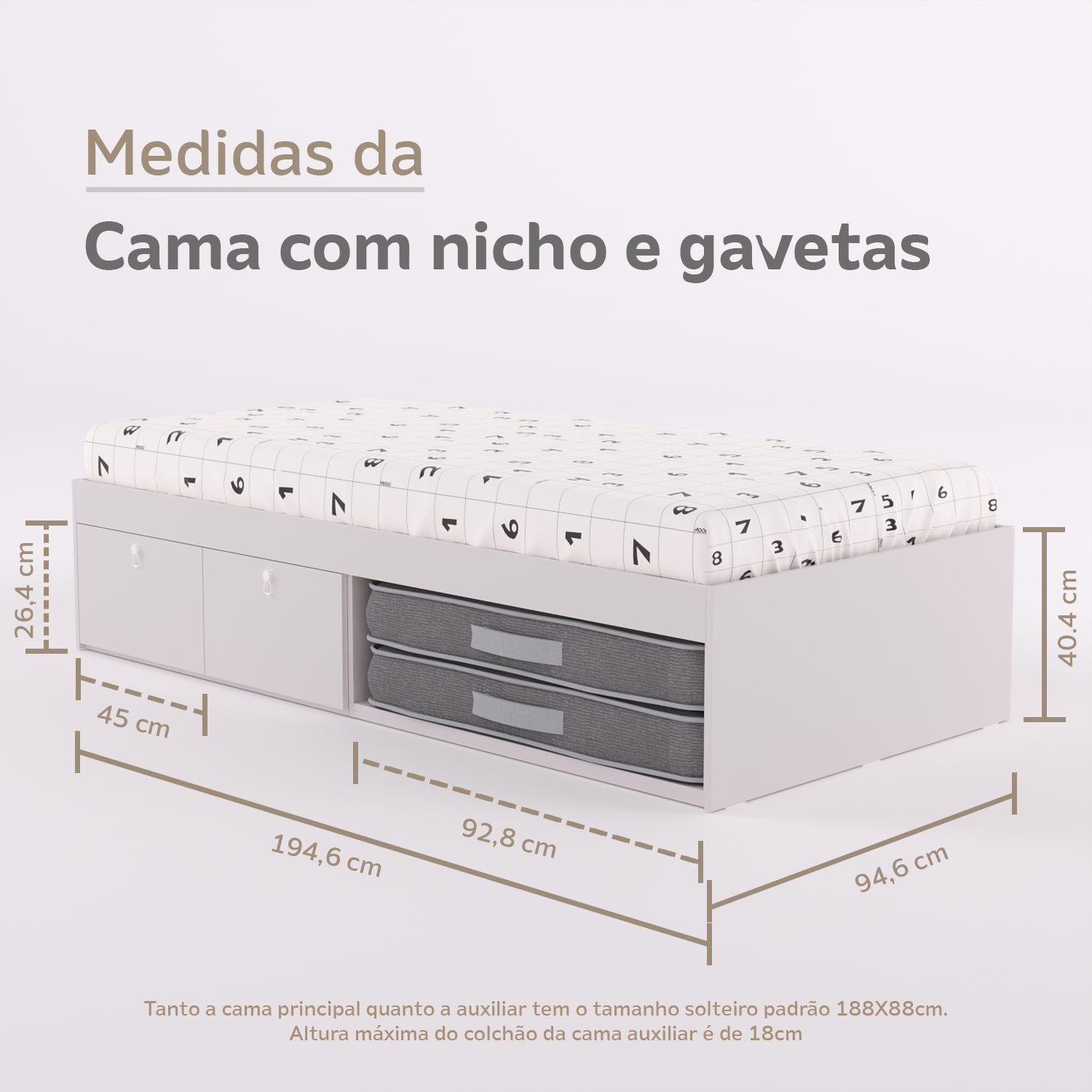 Cama Duas Gavetas e Nicho para Colchonete