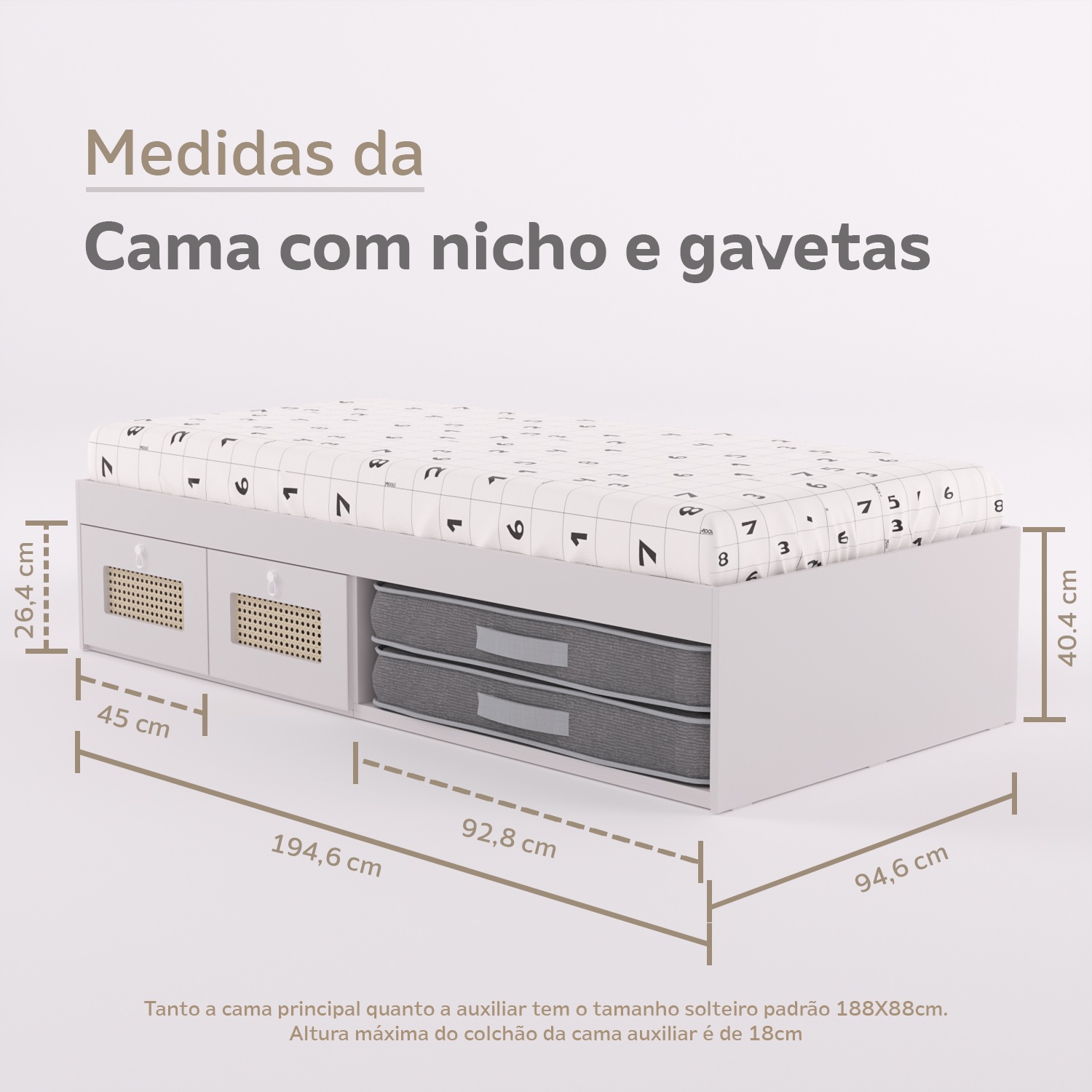 Cama Duas Gavetas e Nicho para Colchonete