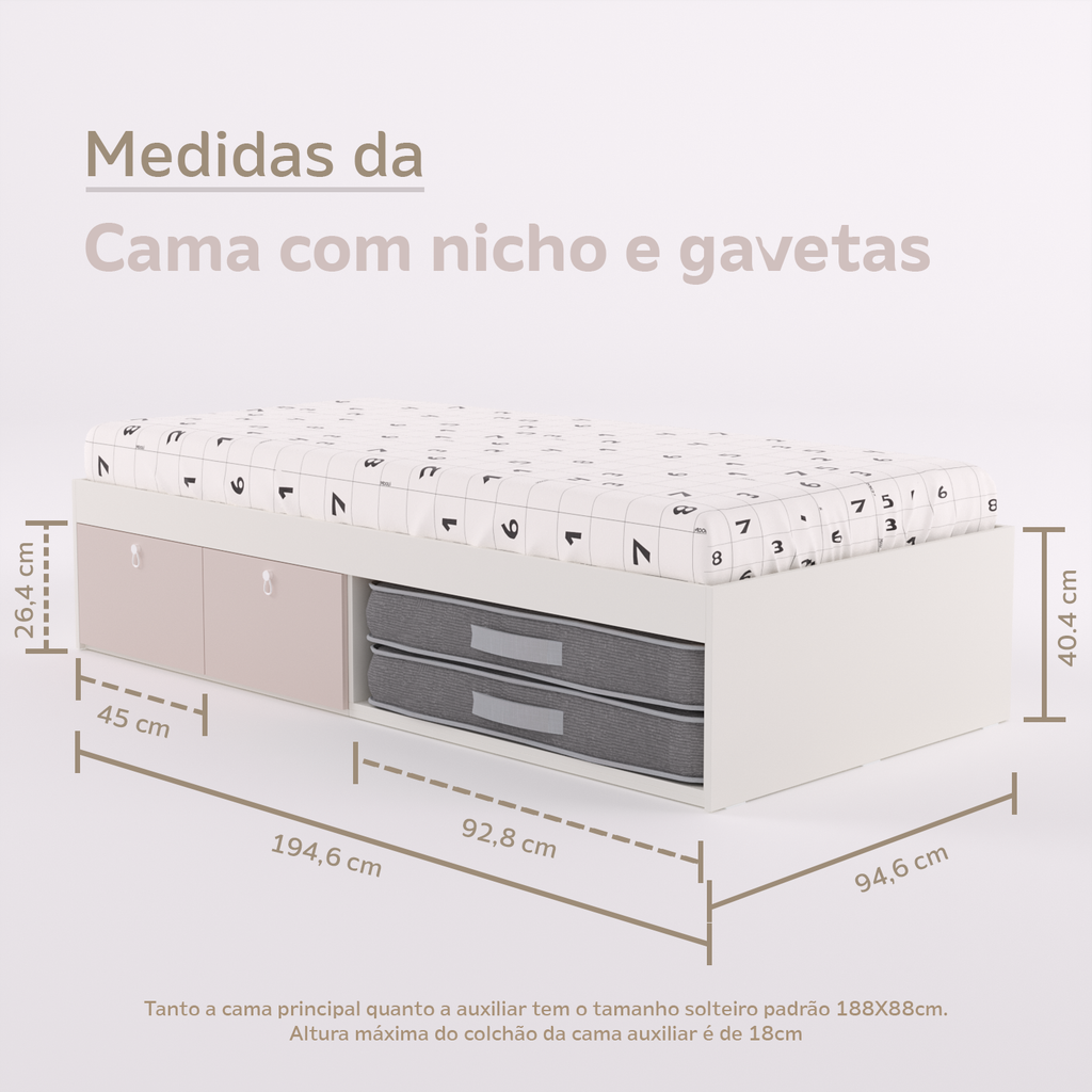Cama Duas Gavetas e Nicho para Colchonete