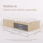 Cama Duas Gavetas e Nicho para Colchonete