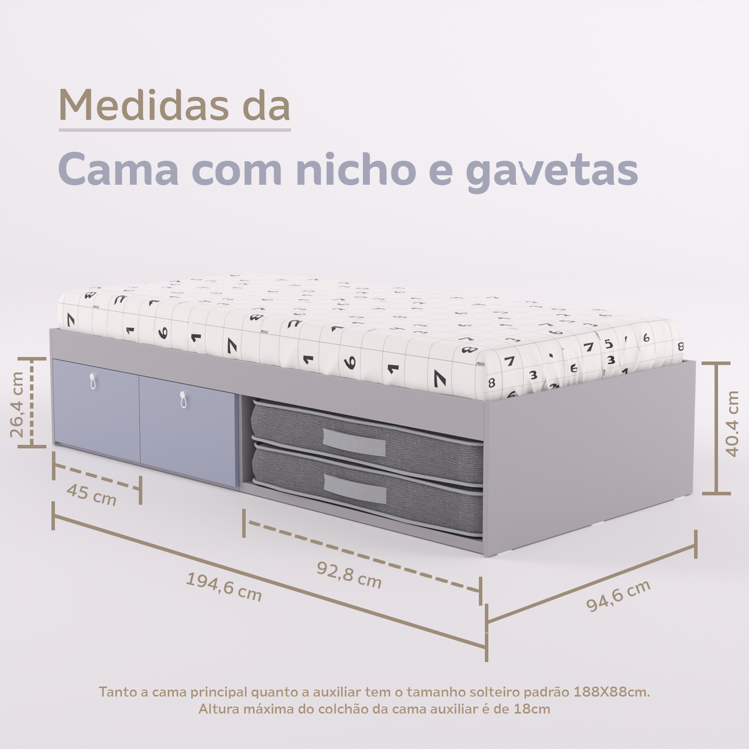 Cama Duas Gavetas e Nicho para Colchonete