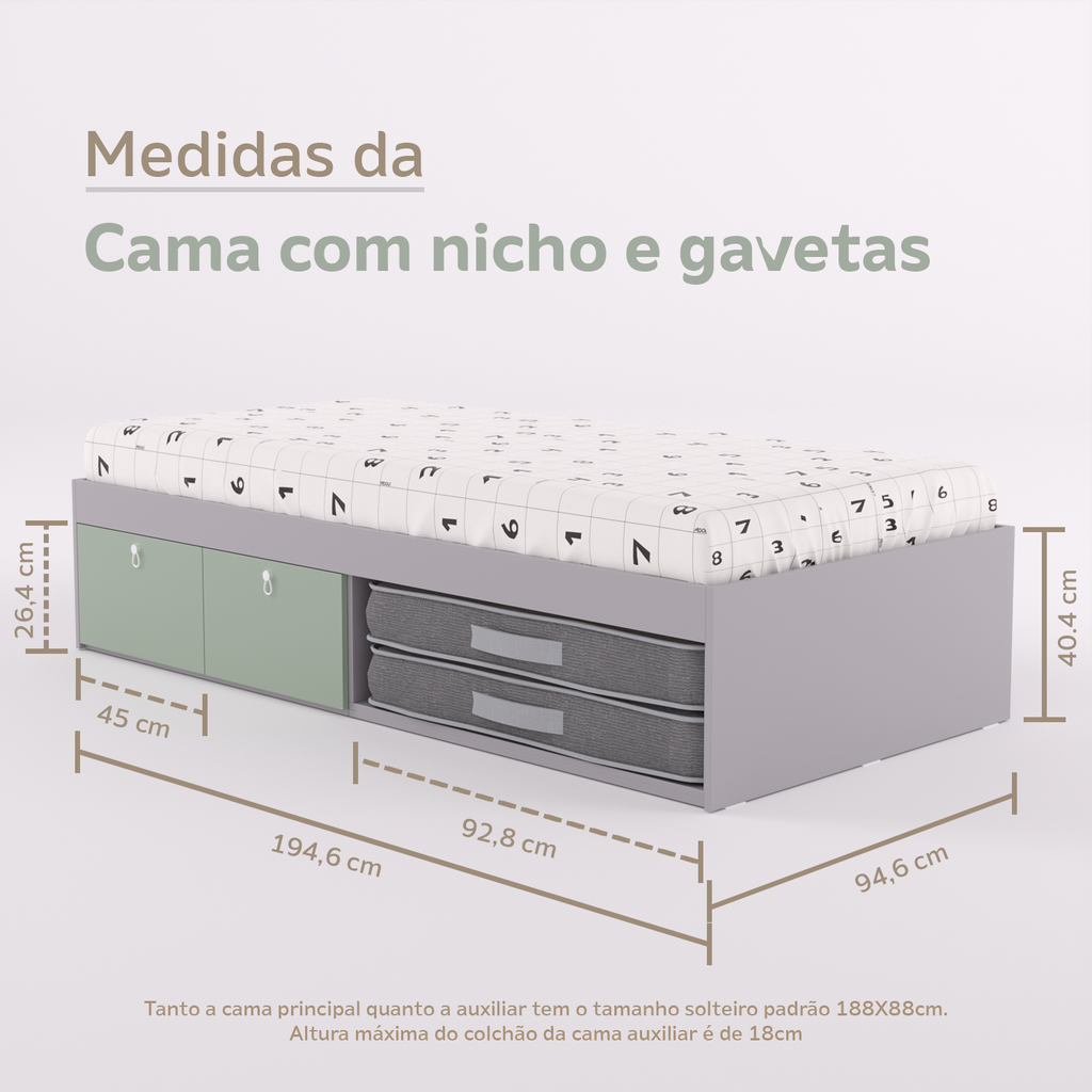Cama Duas Gavetas e Nicho para Colchonete