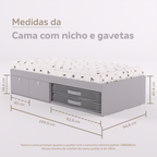 Cama Duas Gavetas e Nicho para Colchonete