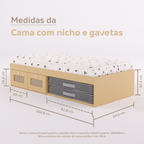 Cama Duas Gavetas e Nicho para Colchonete