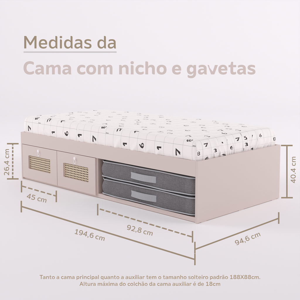 Cama Duas Gavetas e Nicho para Colchonete