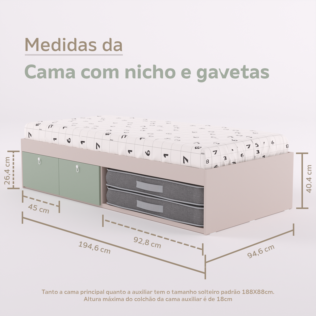 Cama Duas Gavetas e Nicho para Colchonete