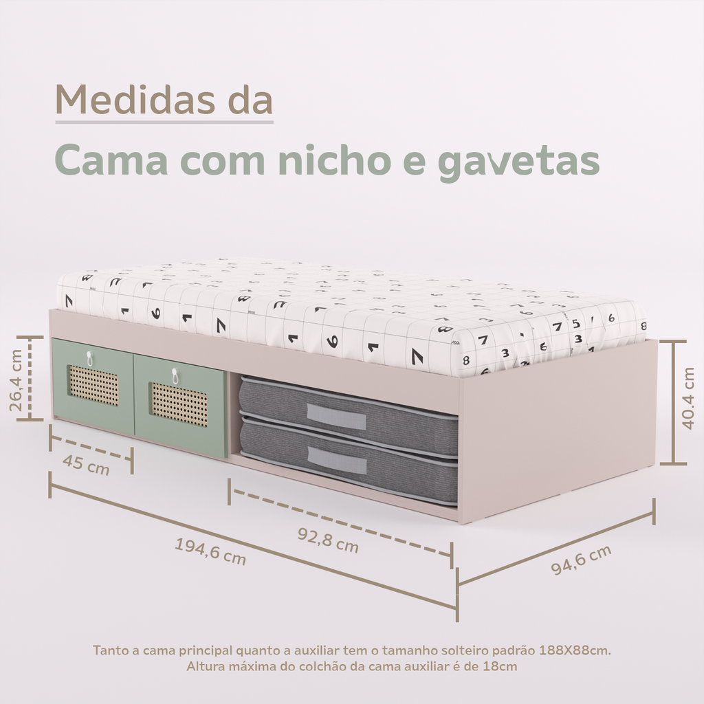 Cama Duas Gavetas e Nicho para Colchonete