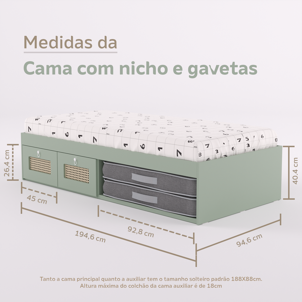 Cama Duas Gavetas e Nicho para Colchonete