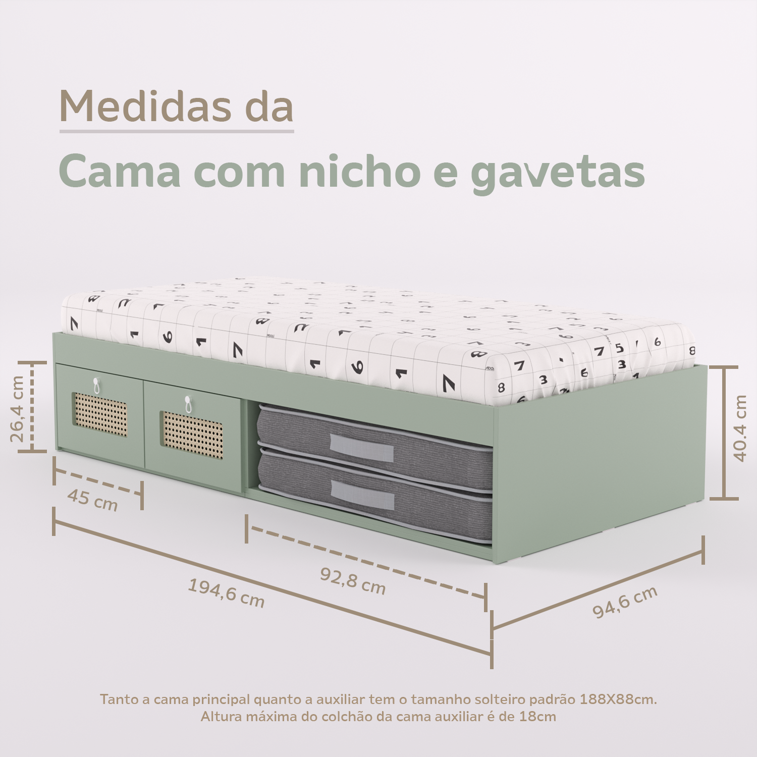 Cama Duas Gavetas e Nicho para Colchonete
