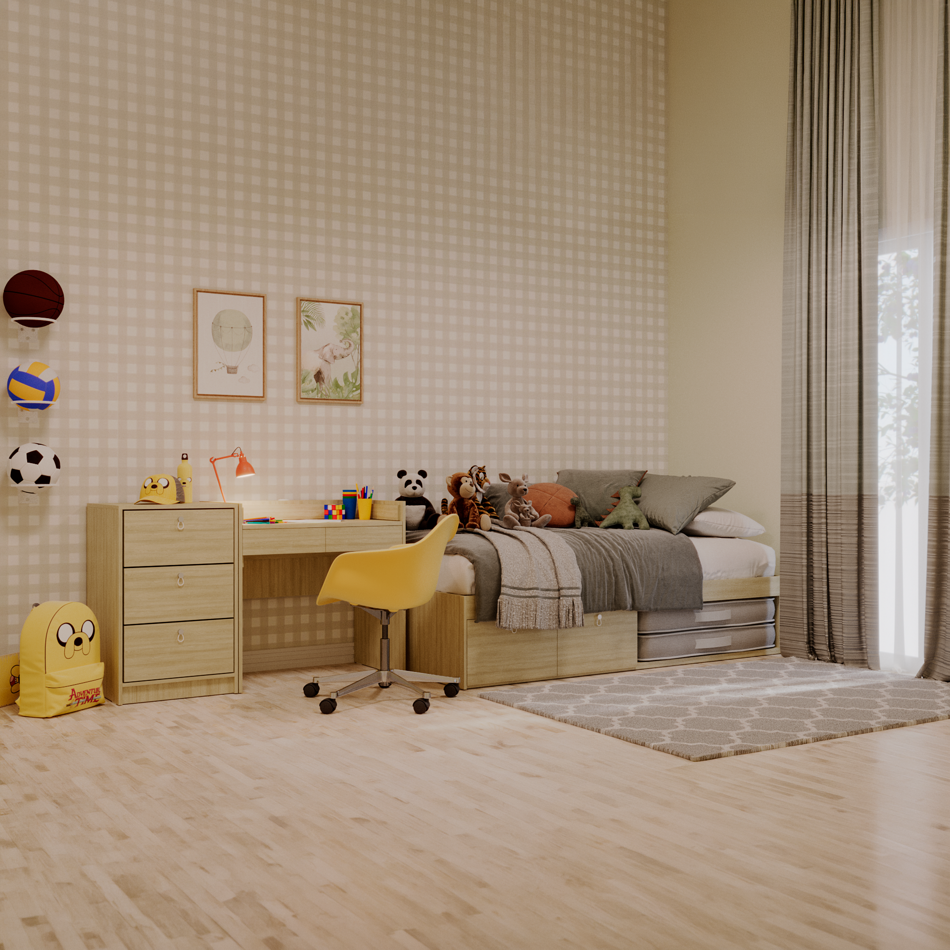 Cama com 2 gavetas, escrivaninha crescer e gaveteiro