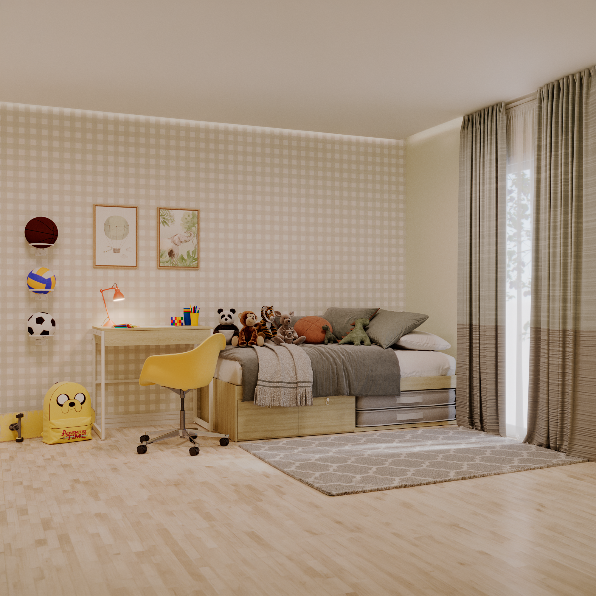 Cama com 2 gavetas e escrivaninha fixa