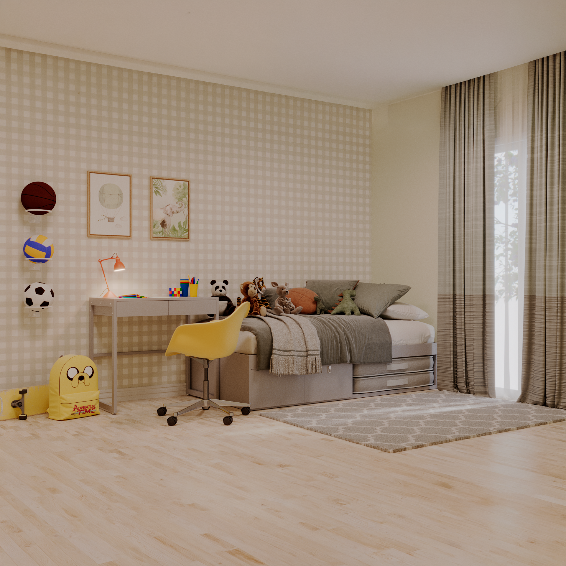 Cama com 2 gavetas e escrivaninha fixa