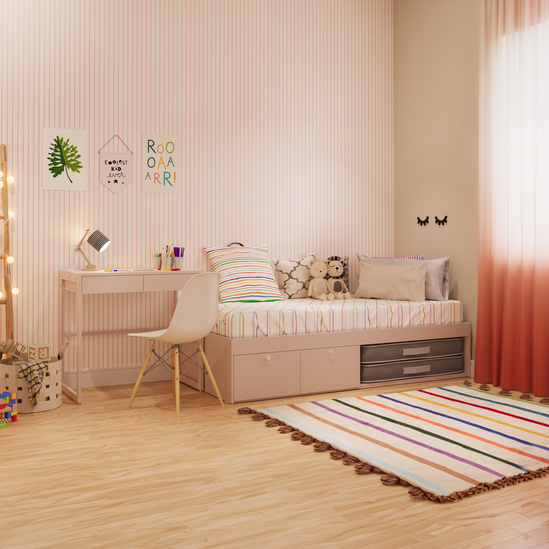 Cama com 2 gavetas e escrivaninha fixa
