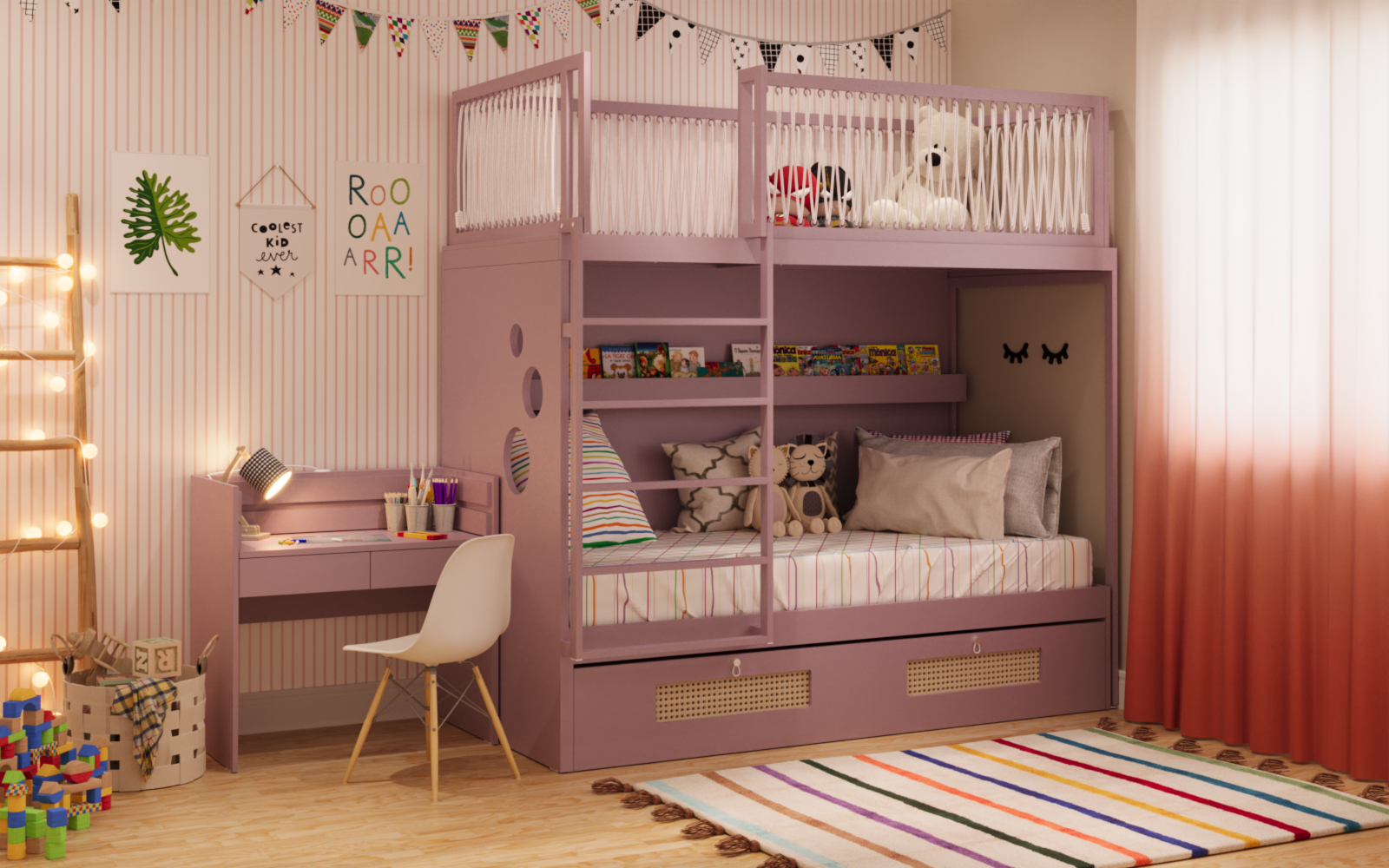 X Mezanino com escada marinheiro + cama com nicho + escrivaninha crescer