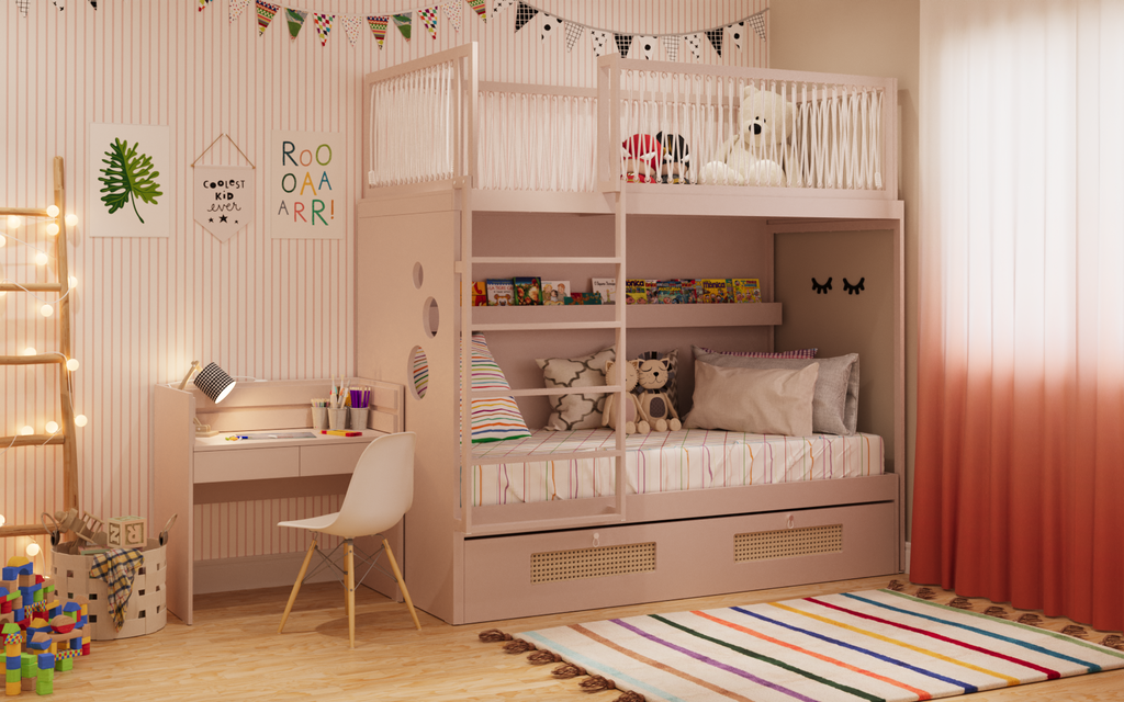 X Mezanino com escada marinheiro + cama com nicho + escrivaninha crescer