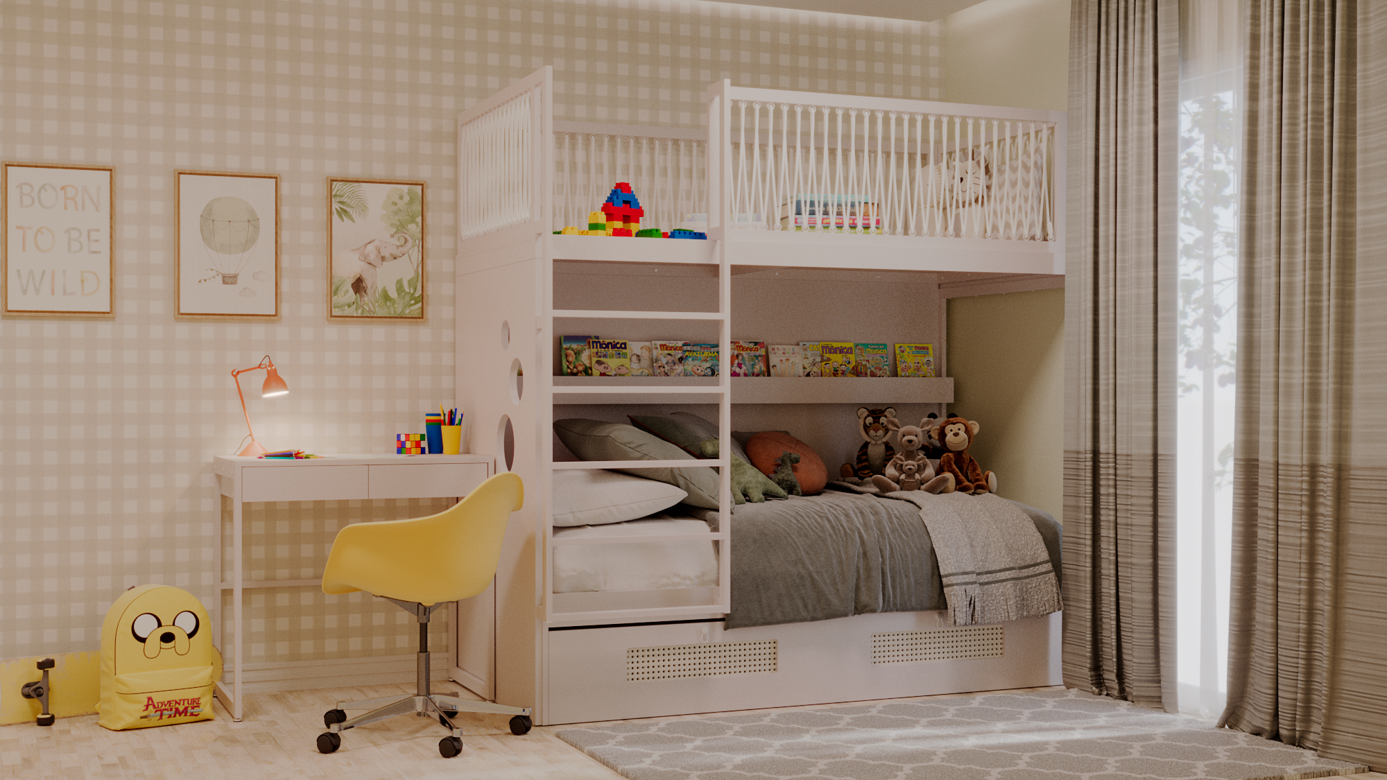 X Mezanino com escada marinheiro, bicama e escrivaninha fixa