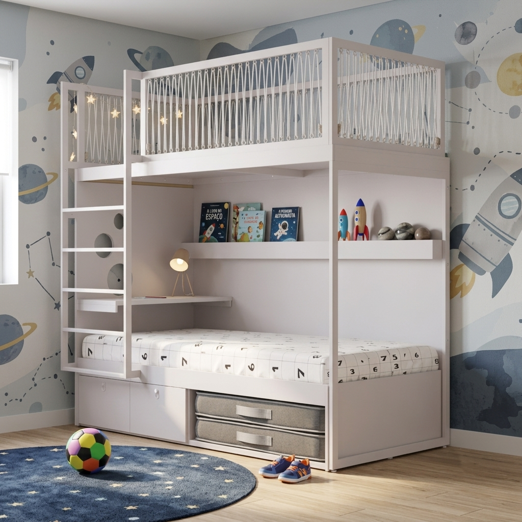 Mezanino com Cama 2 Gavetas e Nicho para Colchonete