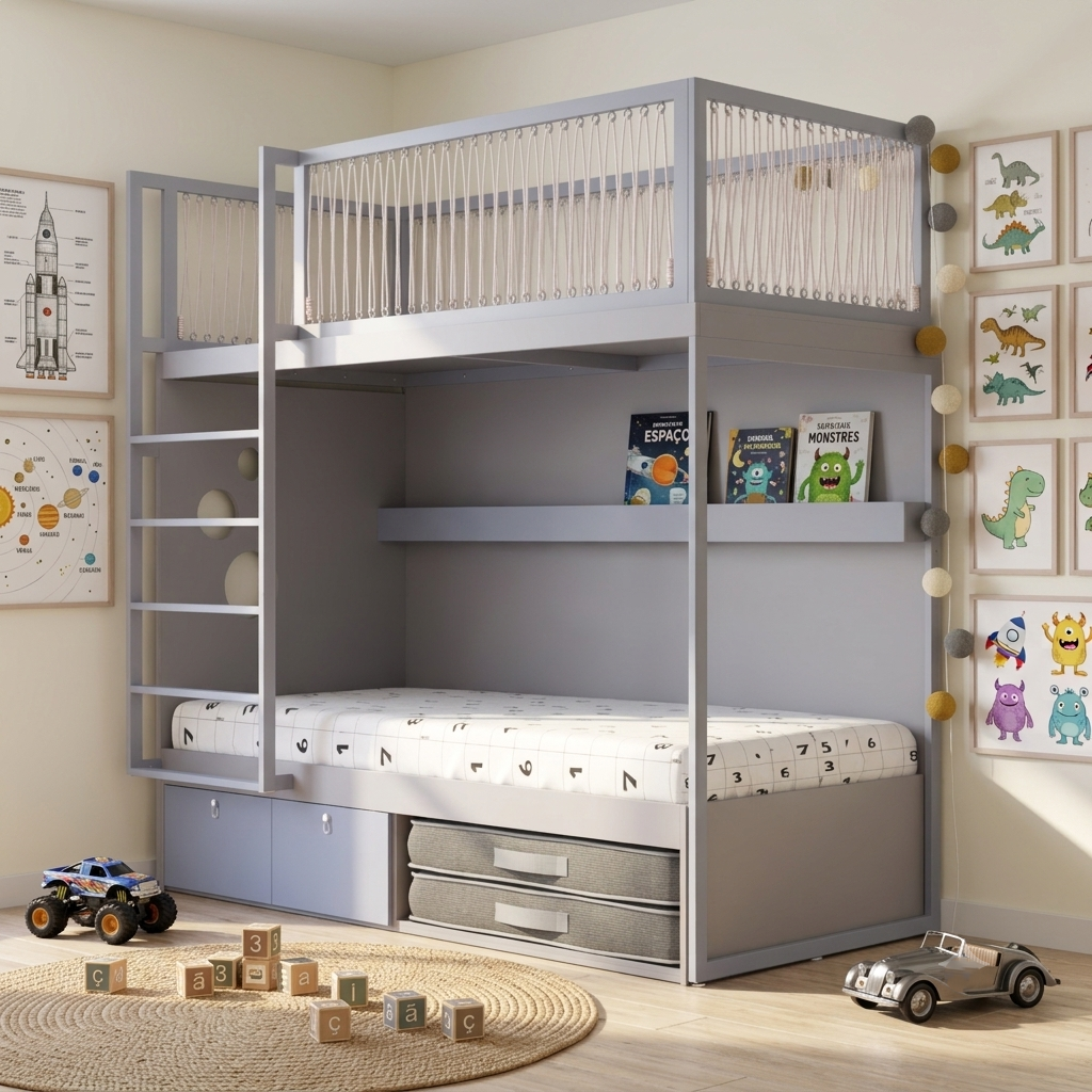 Mezanino com Cama 2 Gavetas e Nicho para Colchonete