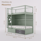 Mezanino com Cama 2 Gavetas e Nicho para Colchonete