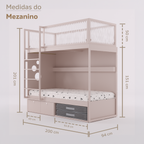 Mezanino com Cama 2 Gavetas e Nicho para Colchonete