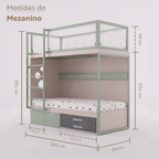 Mezanino com Cama 2 Gavetas e Nicho para Colchonete