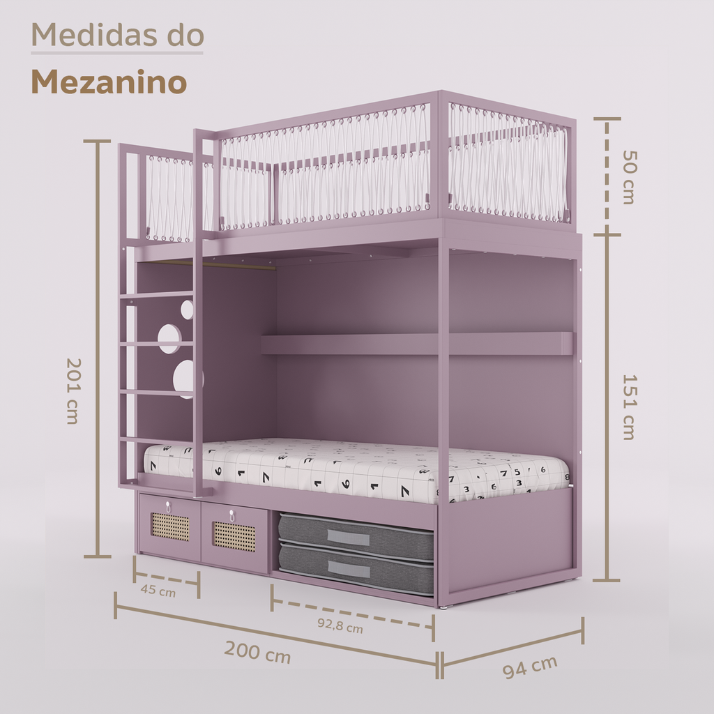 Mezanino com Cama 2 Gavetas e Nicho para Colchonete