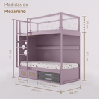 Mezanino com Cama 2 Gavetas e Nicho para Colchonete