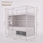 Mezanino com Cama 2 Gavetas e Nicho para Colchonete