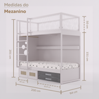 Mezanino com Cama 2 Gavetas e Nicho para Colchonete