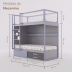 Mezanino com Cama 2 Gavetas e Nicho para Colchonete