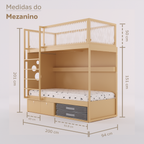 Mezanino com Cama 2 Gavetas e Nicho para Colchonete