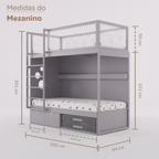 Mezanino com Cama 2 Gavetas e Nicho para Colchonete