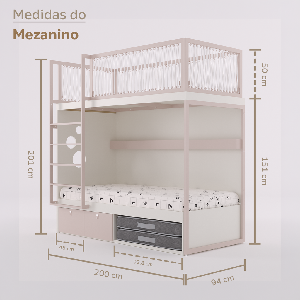 Mezanino com Cama 2 Gavetas e Nicho para Colchonete