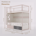 Mezanino com Cama 2 Gavetas e Nicho para Colchonete