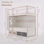 Mezanino com Cama 2 Gavetas e Nicho para Colchonete
