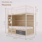 Mezanino com Cama 2 Gavetas e Nicho para Colchonete