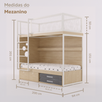 Mezanino com Cama 2 Gavetas e Nicho para Colchonete