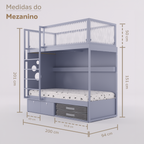 Mezanino com Cama 2 Gavetas e Nicho para Colchonete