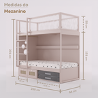 Mezanino com Cama 2 Gavetas e Nicho para Colchonete