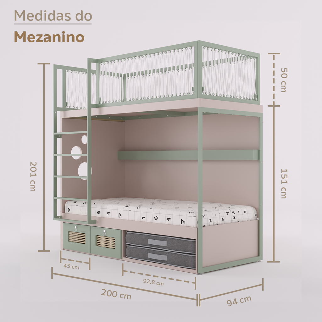 Mezanino com Cama 2 Gavetas e Nicho para Colchonete