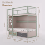 Mezanino com Cama 2 Gavetas e Nicho para Colchonete